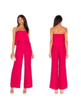 NWT Amanda Uprichard Strapless Ruffle Wide-Leg Jumpsuit in Fuchsia